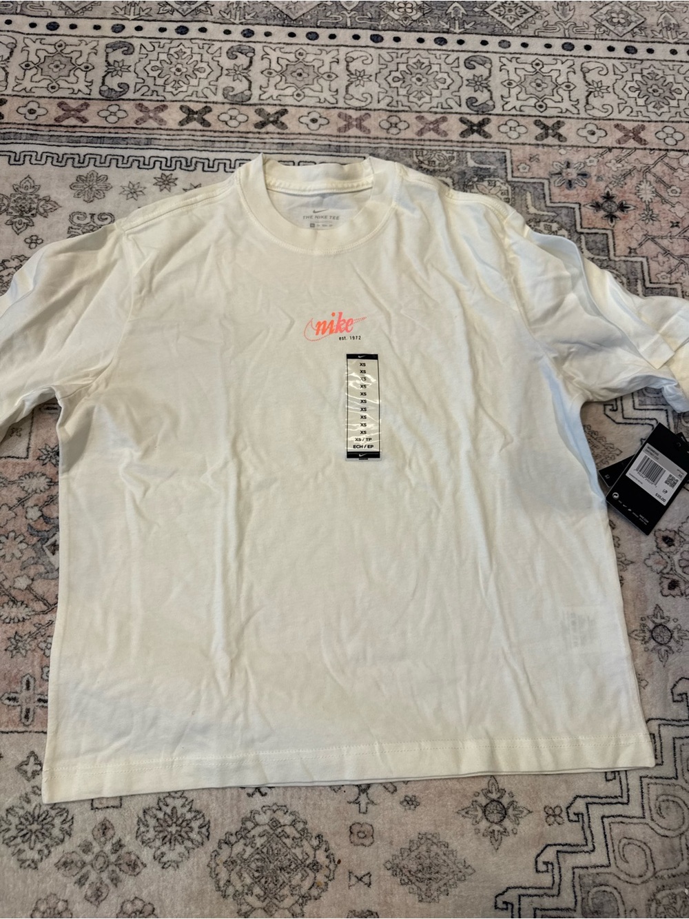 Nike White Short Sleeve Tee with Pink Script Logo